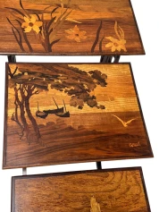 Art Nouveau Set of Four Nesting Tables by Emile Galle Nancy France, 1900s